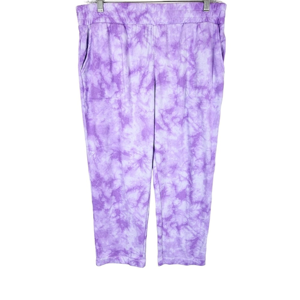 AnyBody Women's Printed Brushed Towel Terry Pants Thistle/Tie-Dye 2X Plus Size